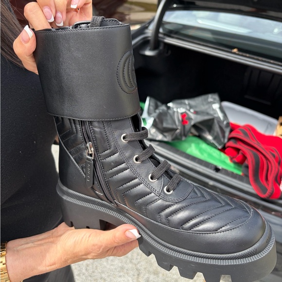 Gucci Black Quilted Lug-Sole Combat Boots - Women - Picture 3 of 5